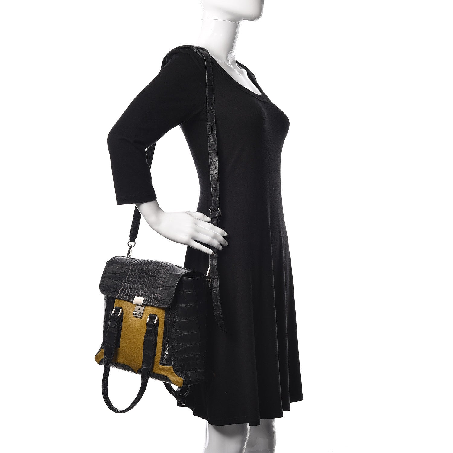 3.1 Phillip Lim 3.1 Calf Hair Calfskin Crocodile Embossed Medium Pashli Satchel Antique Grey Olive 4 of 22