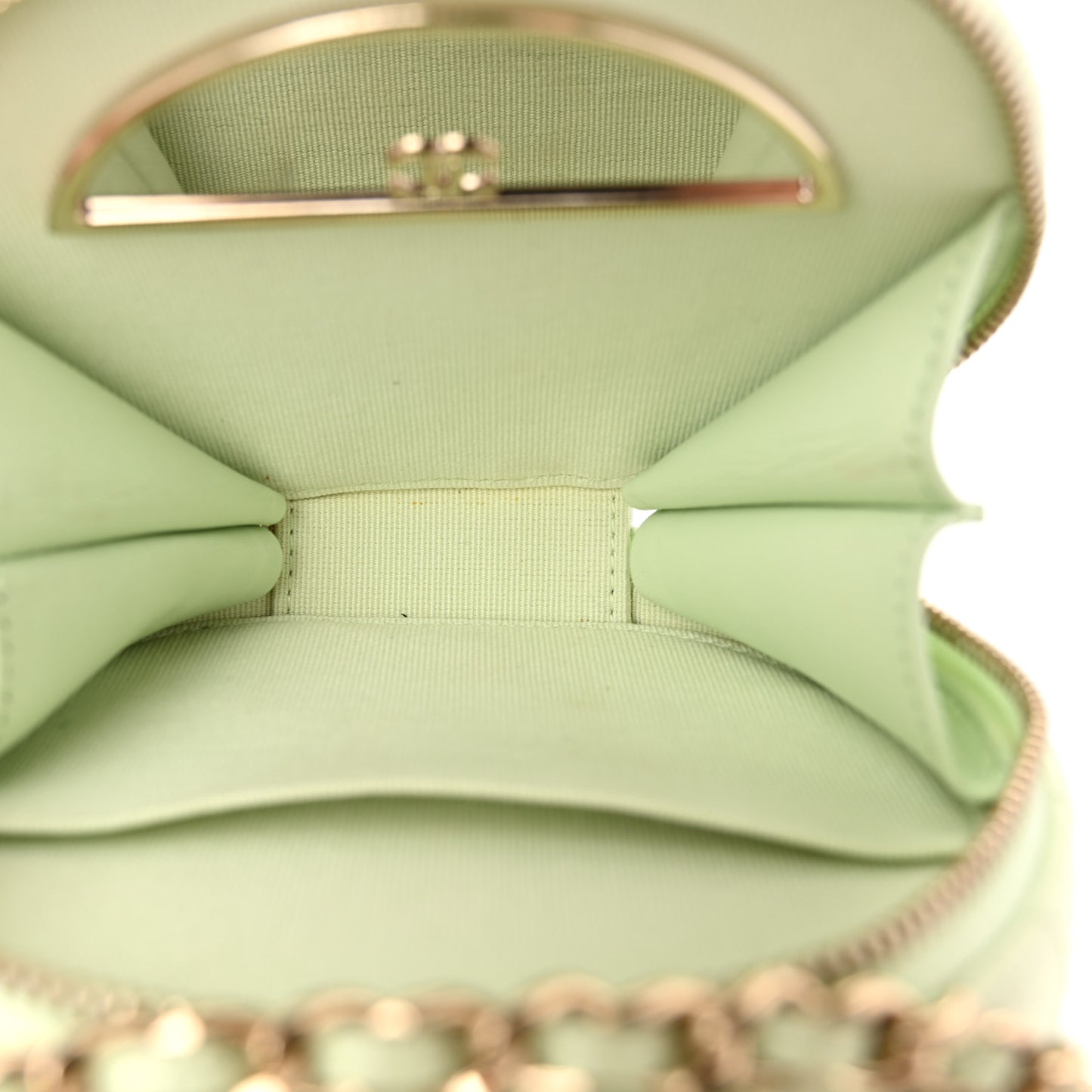 Caviar Quilted Round Handle With Care Vanity With Chain Light Green