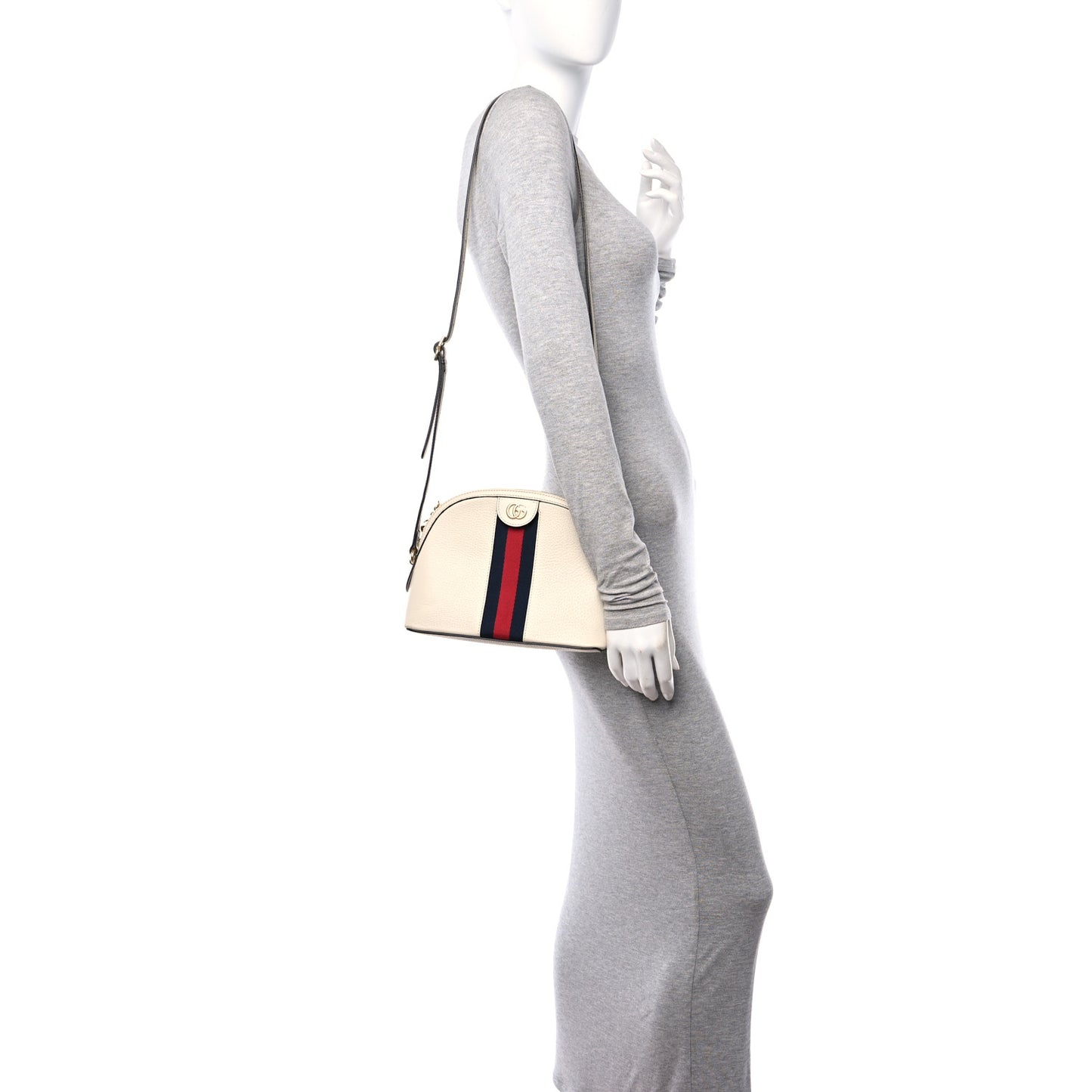 Textured Dollar Calfskin Web Small Ophidia Dome Shoulder Bag Mystic White