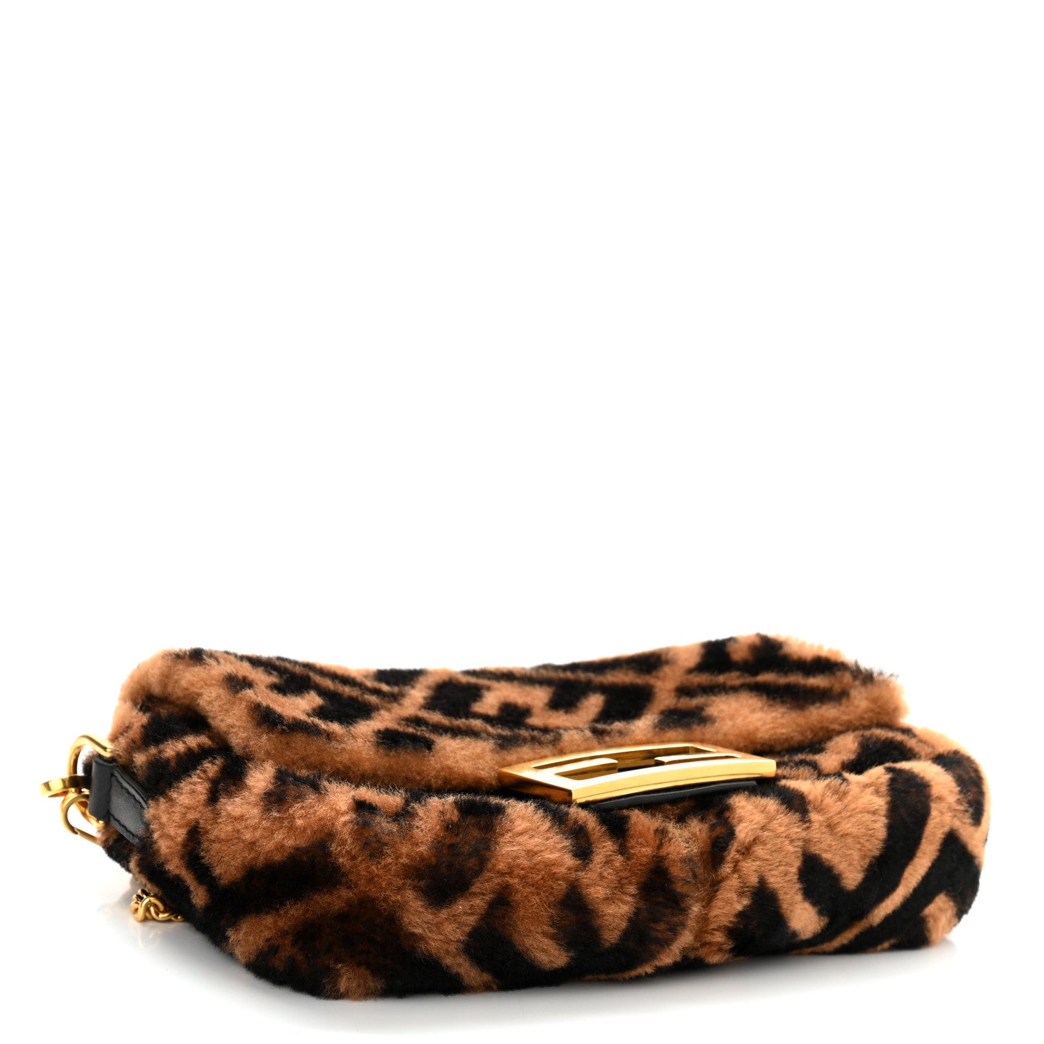 Fendi Shearling Vitello Dolce Macro FF 1974 Mini Baguette Tobacco Black 4 of 11