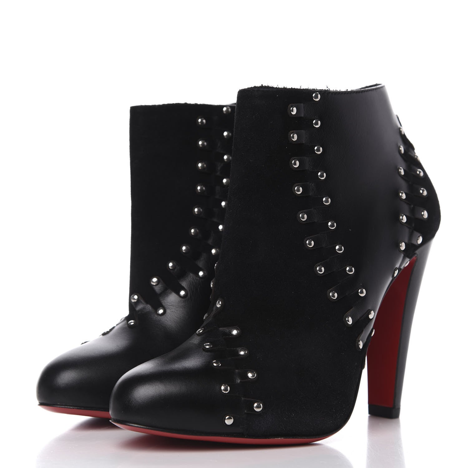 Christian Louboutin Calfskin Suede Studded 100 Ankle Boots 37 Black 3 of 13