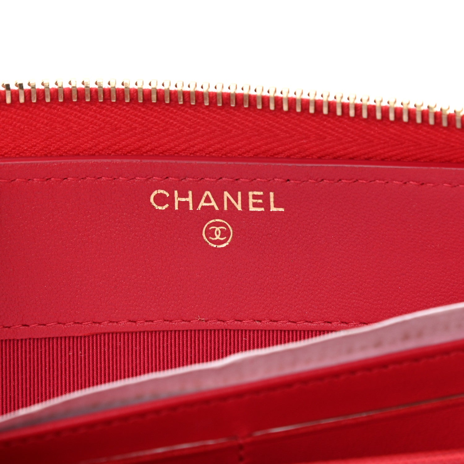 Chanel Lambskin Quilted Large Gusset Zip Around Wallet Red 6 of 8