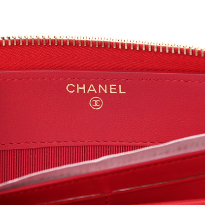 Chanel Lambskin Quilted Large Gusset Zip Around Wallet Red 6 of 8