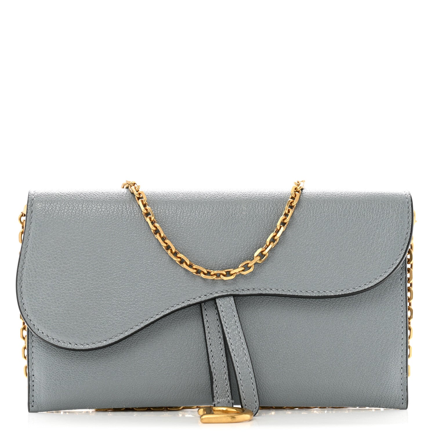 Christian Dior Goatskin Saddle Chain Wallet Pouch Cloud Blue 1 of 11