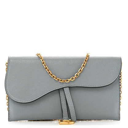 Christian Dior Goatskin Saddle Chain Wallet Pouch Cloud Blue 1 of 11
