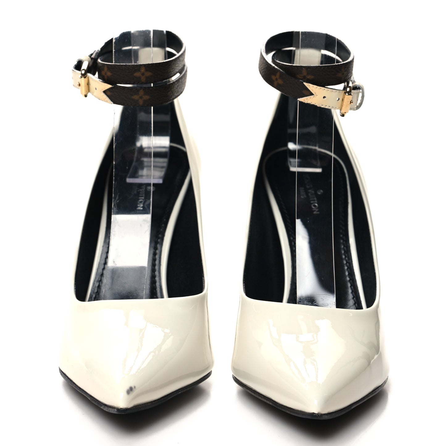 Monogram Patent Call Back Pumps 36 White