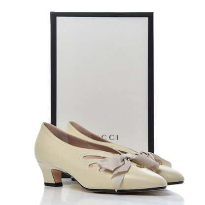 Gucci Malaga Kid Bow Berith Low Heel Pumps 38.5 Vintage White 10 of 10