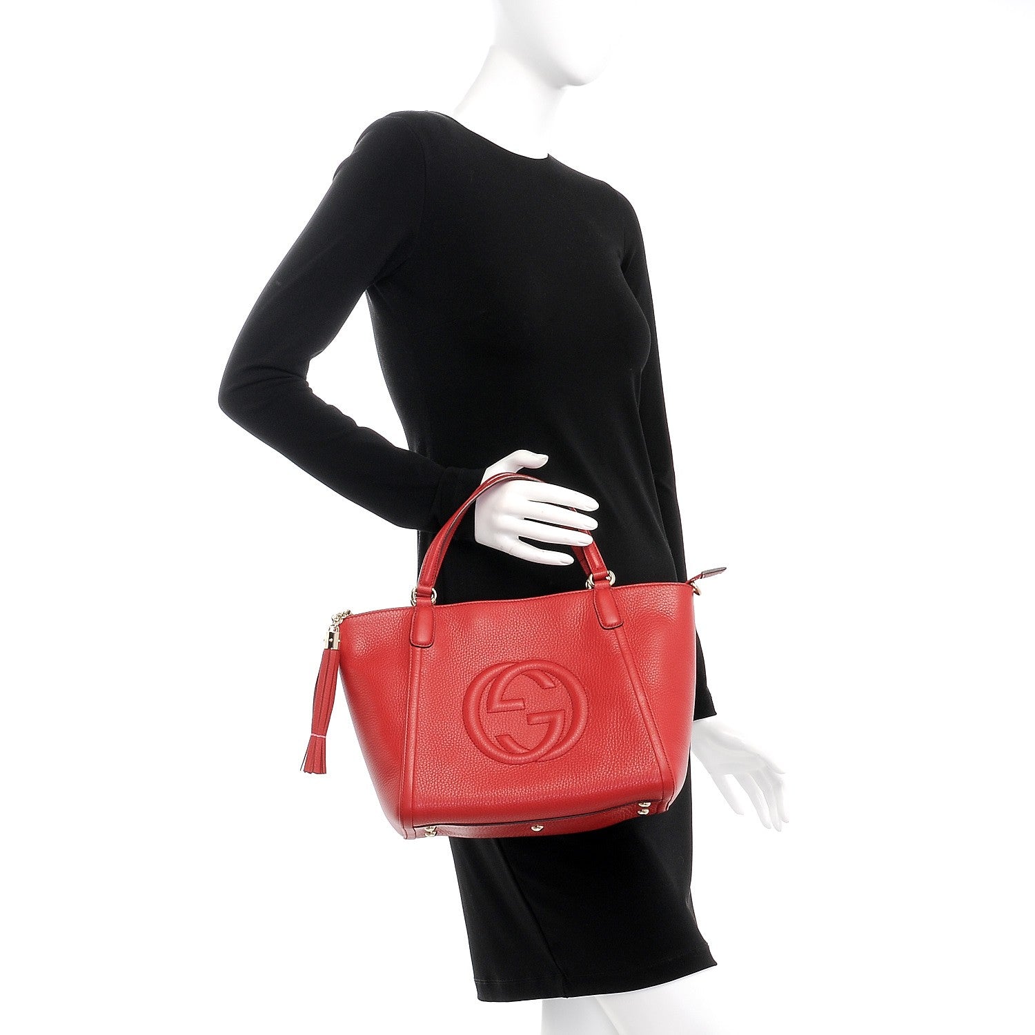 Gucci Pebbled Calfskin Small Soho Top Handle Bag Tabasco Red 3 of 8