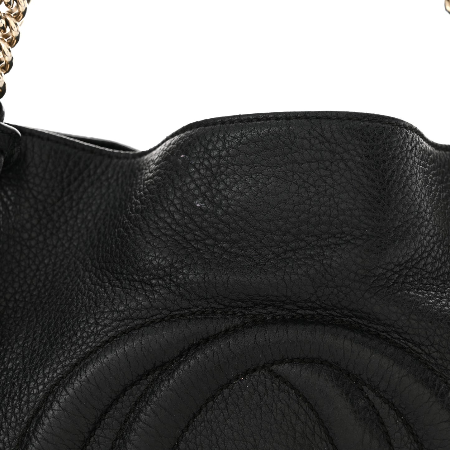Pebbled Calfskin Medium Soho Chain Shoulder Bag Black