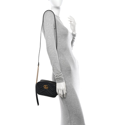 Gucci Calfskin Matelasse Mini GG Marmont Chain Shoulder Bag Black 2 of 11