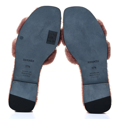 Hermes Woolskin Oran Sandals 37.5 Rose Aube 4 of 5