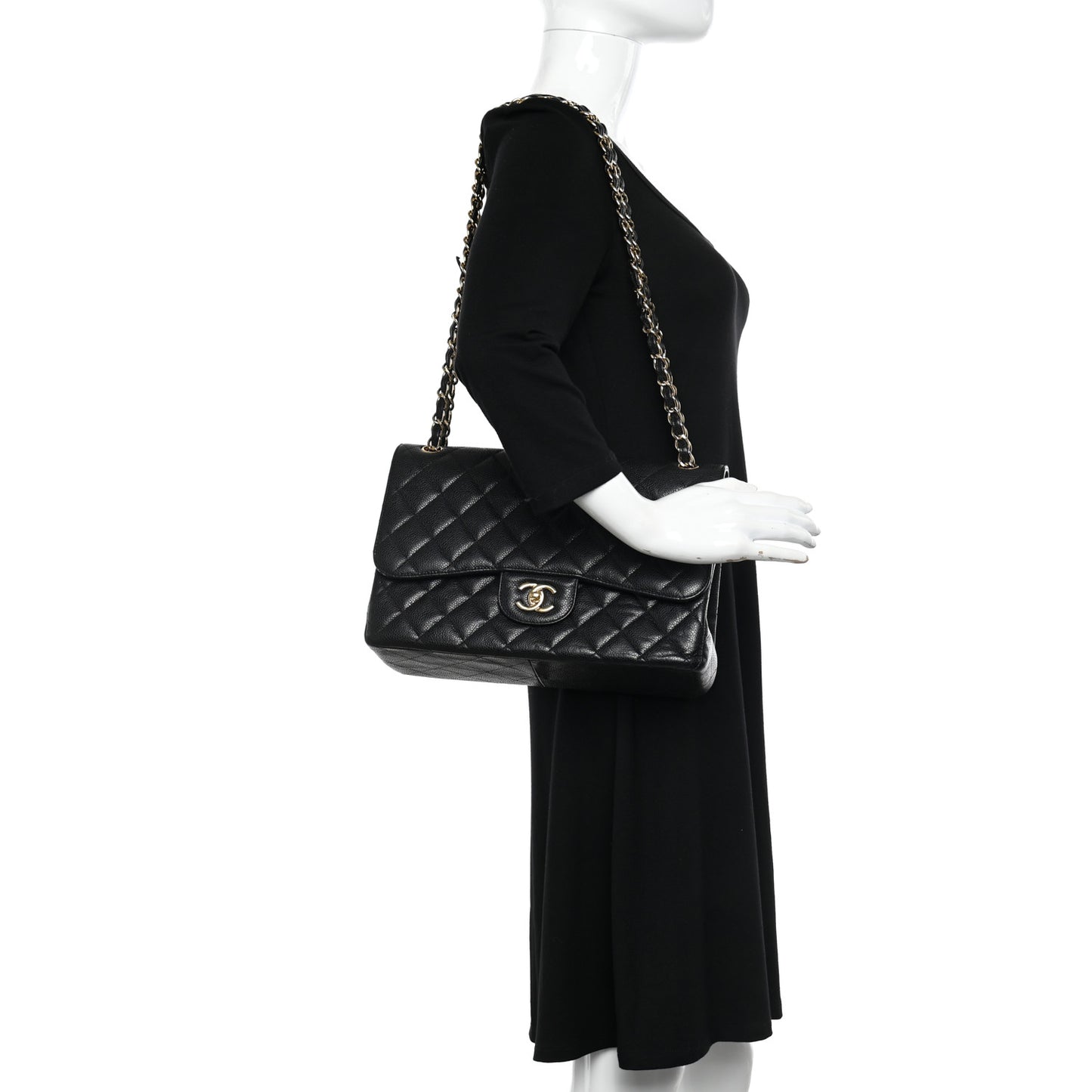 Caviar Quilted Jumbo Double Flap Black