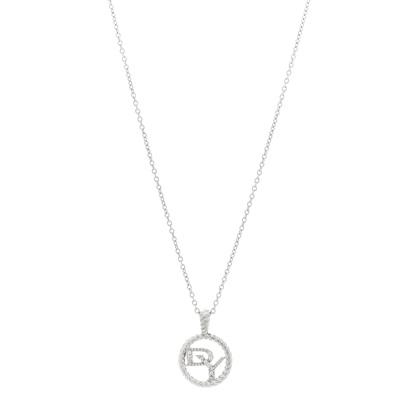 18K White Gold Diamond DY Logo Necklace