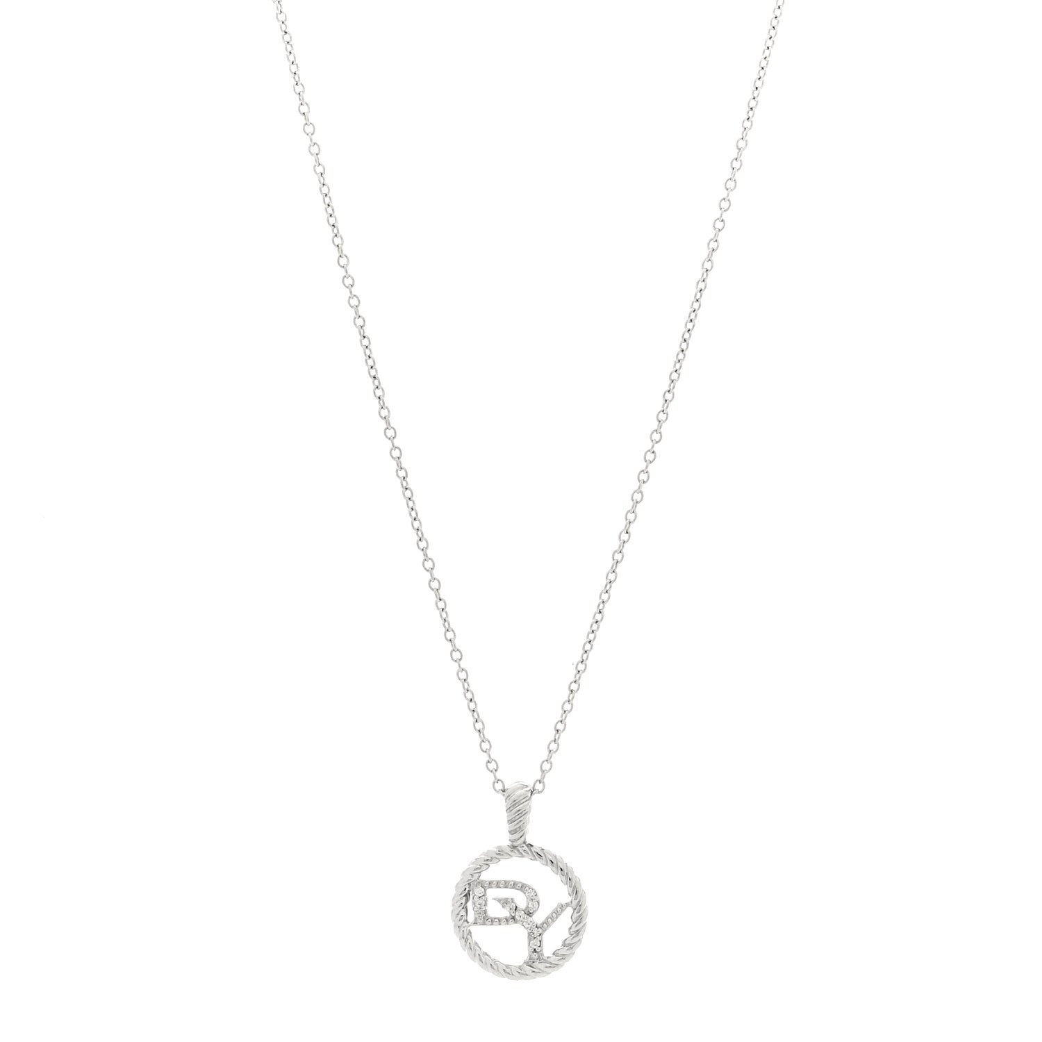 David Yurman 18K White Gold Diamond DY Logo Necklace 1 of 4