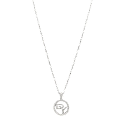 David Yurman 18K White Gold Diamond DY Logo Necklace 1 of 4