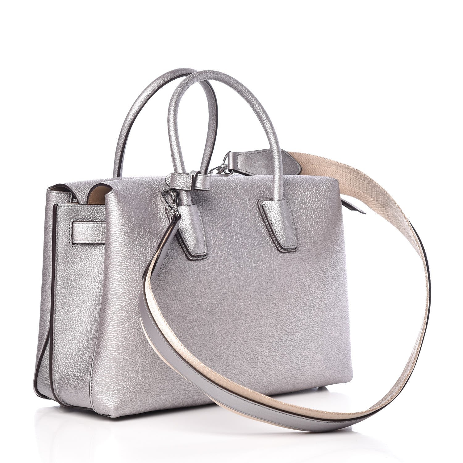 MCM Metallic Grained Calfskin Medium Milla Tote Spike Silver 3 of 8