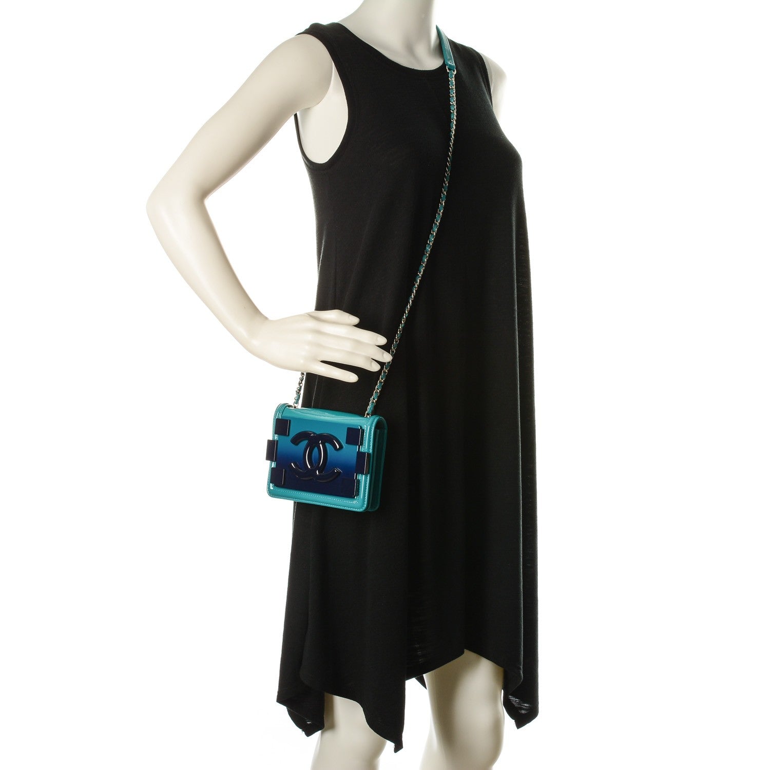 Chanel Plexiglass Patent Mini Boy Brick Flap Turquoise Navy 2 of 7