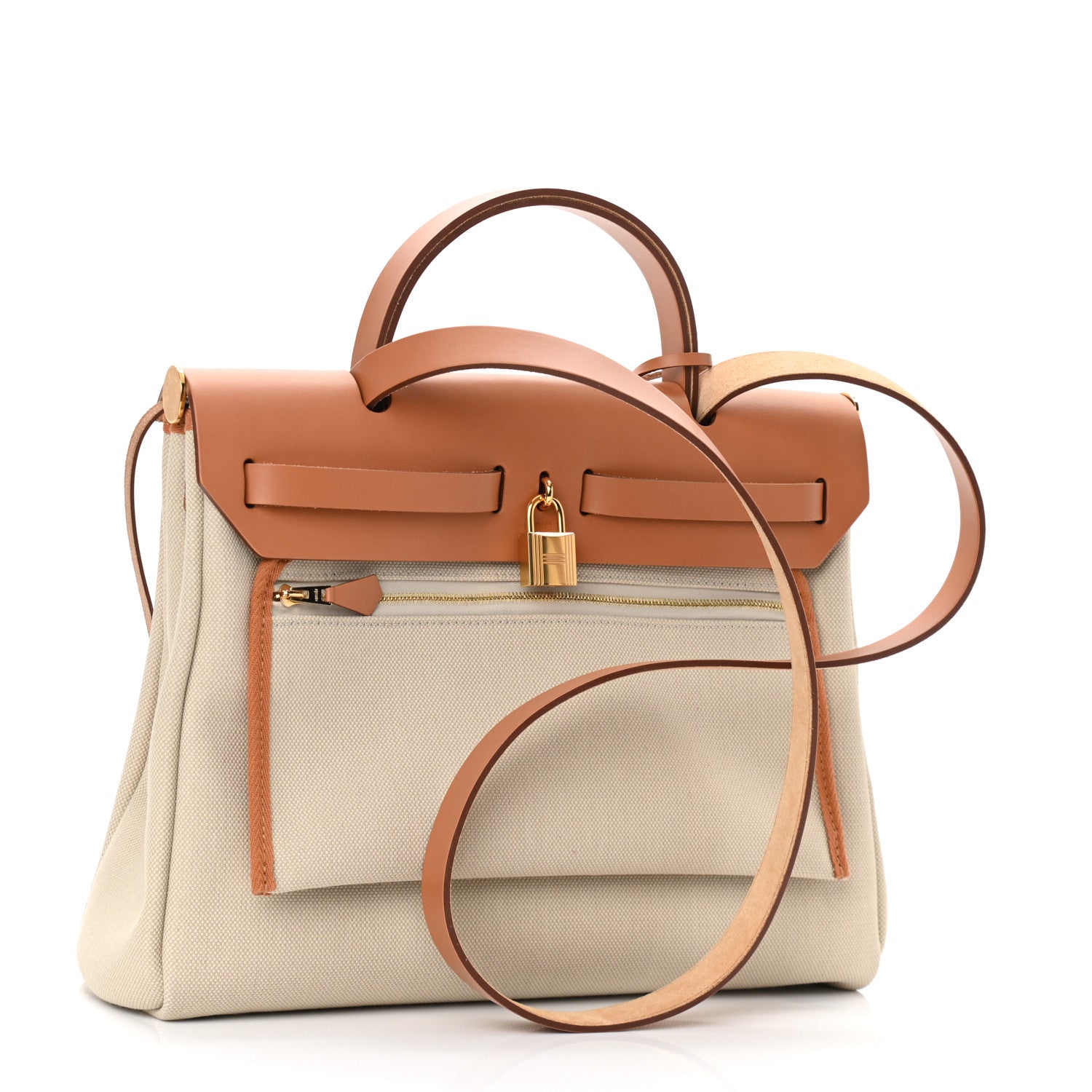 Hermes Military Toile Vache Hunter Herbag Zip Retourne 31 PM Beton Naturel 5 of 11