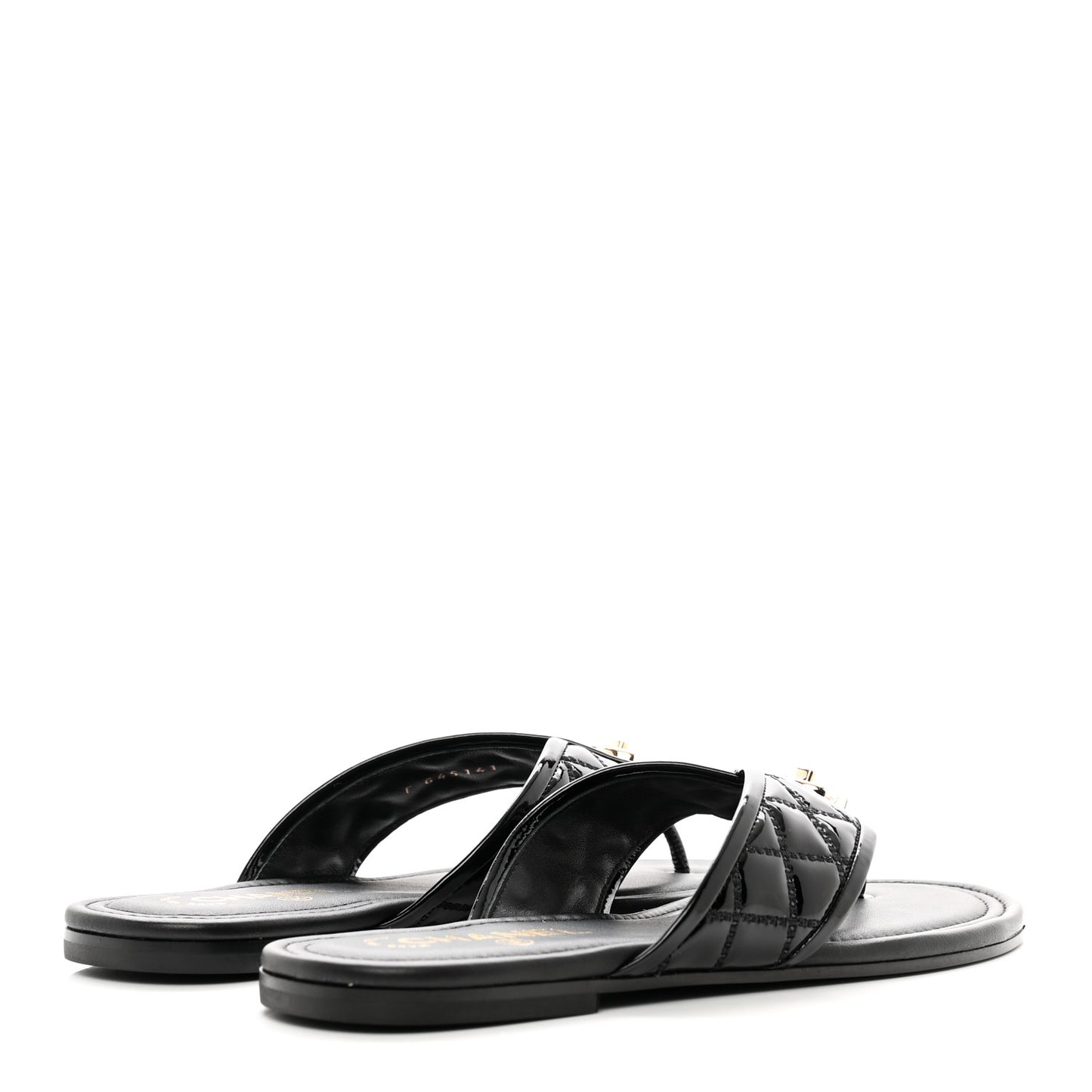 Patent Quilted CC Sandals 38 Black