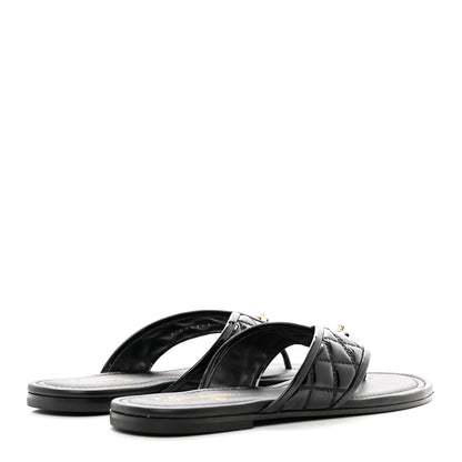 Chanel Patent Quilted CC Sandals 38 Black 4 of 9