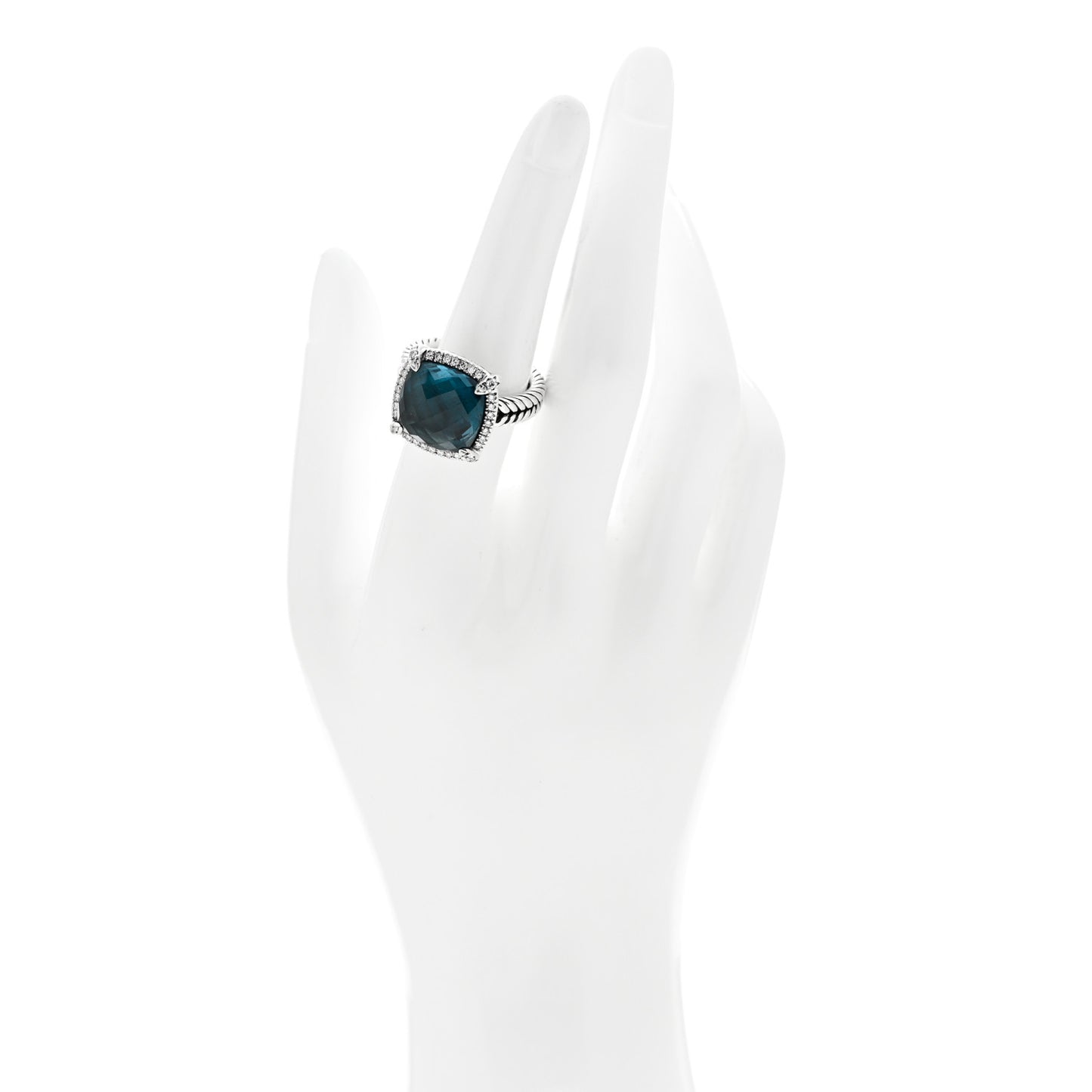 Sterling Silver Diamond Hampton Blue Topaz 14mm Chatelaine Pave Bezel Ring 57 8