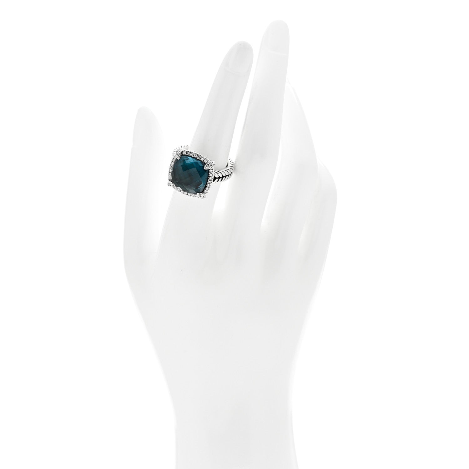 David Yurman Sterling Silver Diamond Hampton Blue Topaz 14mm Chatelaine Pave Bezel Ring 57 8 2 of 6
