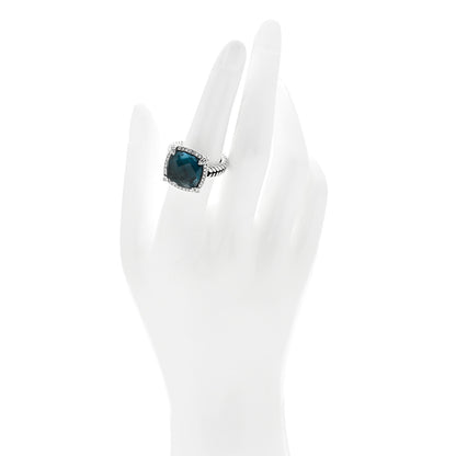 David Yurman Sterling Silver Diamond Hampton Blue Topaz 14mm Chatelaine Pave Bezel Ring 57 8 2 of 6