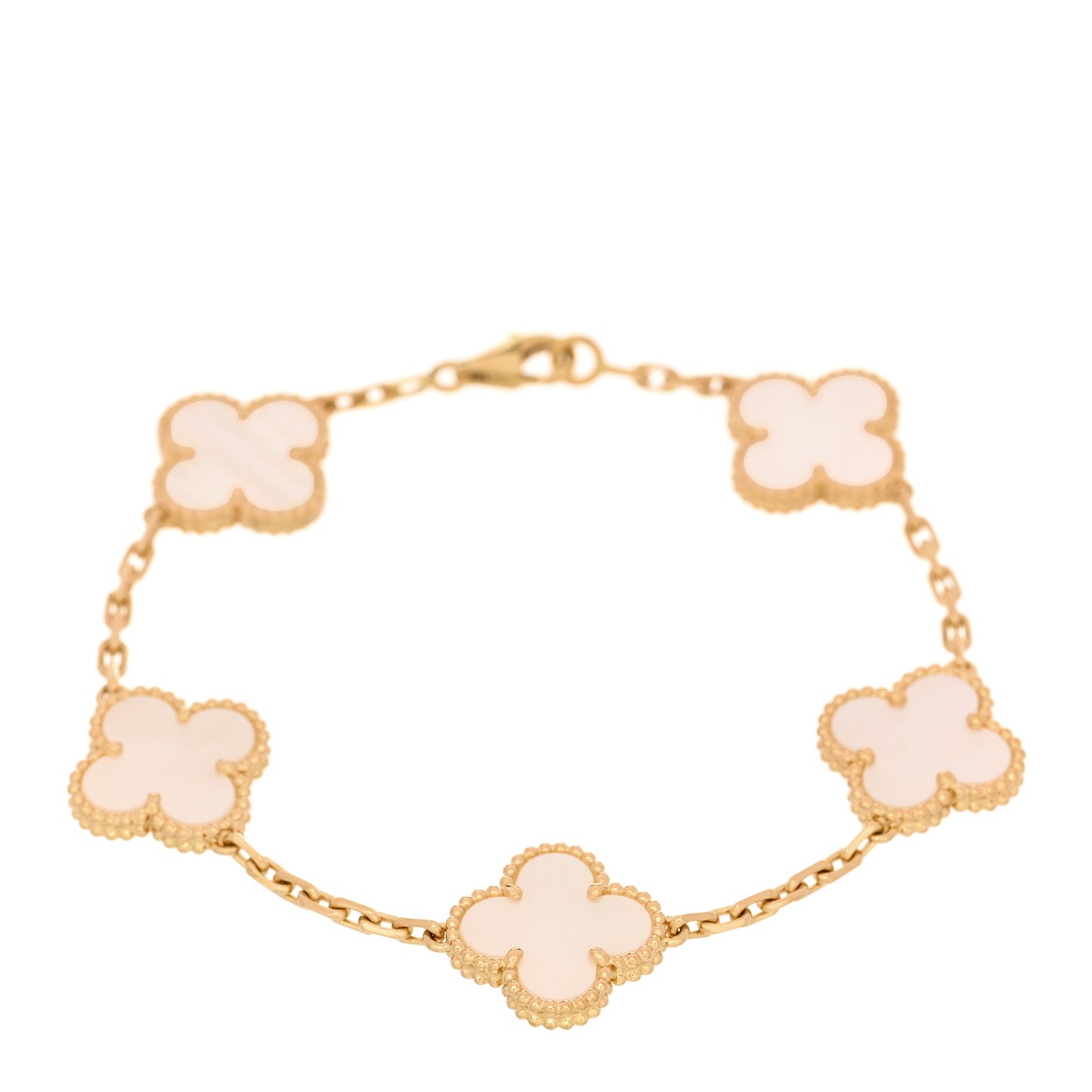 18K Yellow Gold Mother of Pearl 5 Motifs Vintage Alhambra Bracelet