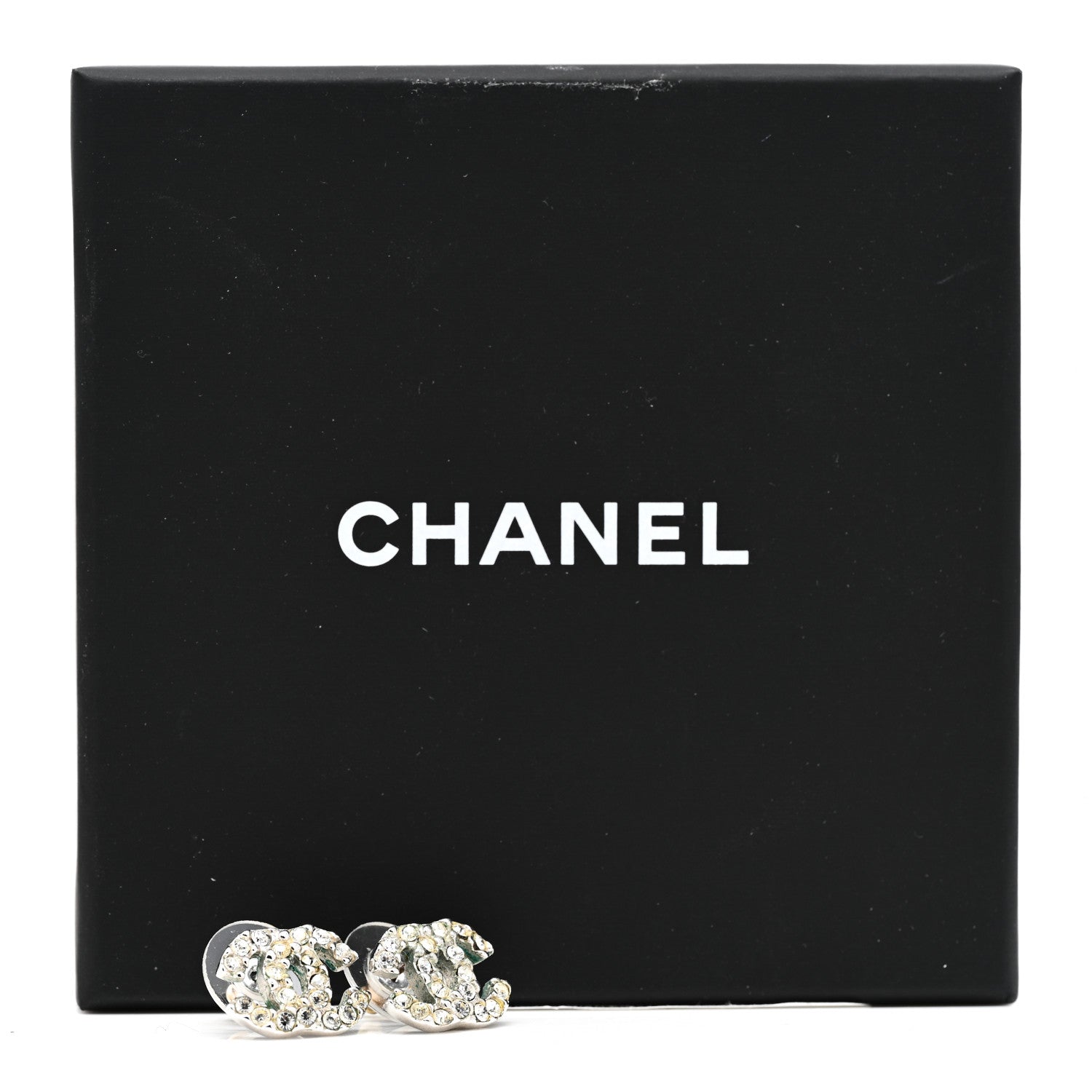 Chanel Crystal Timeless CC Earrings Silver 5 of 5