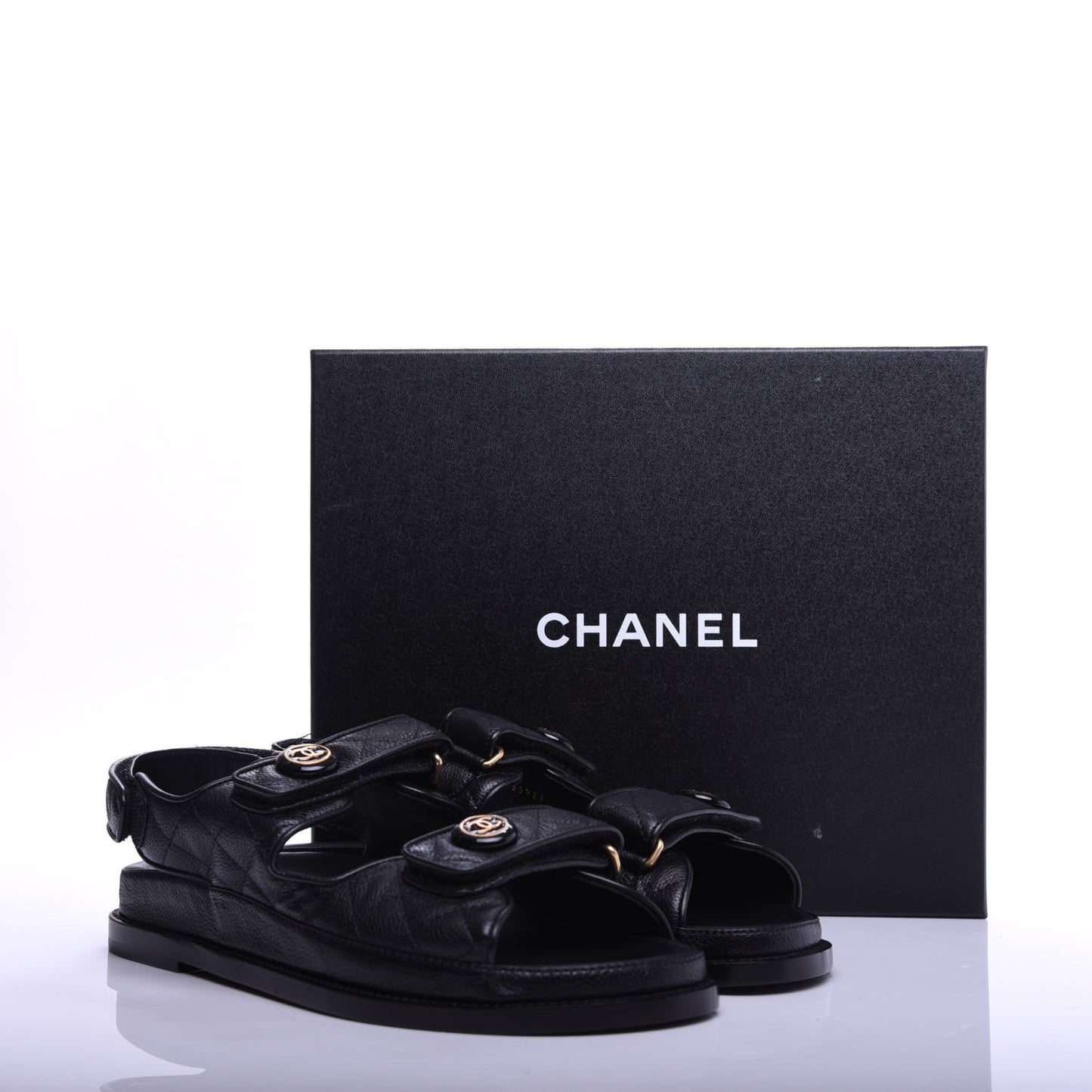 Grained Calfskin Velcro Dad Sandals 39.5 Black