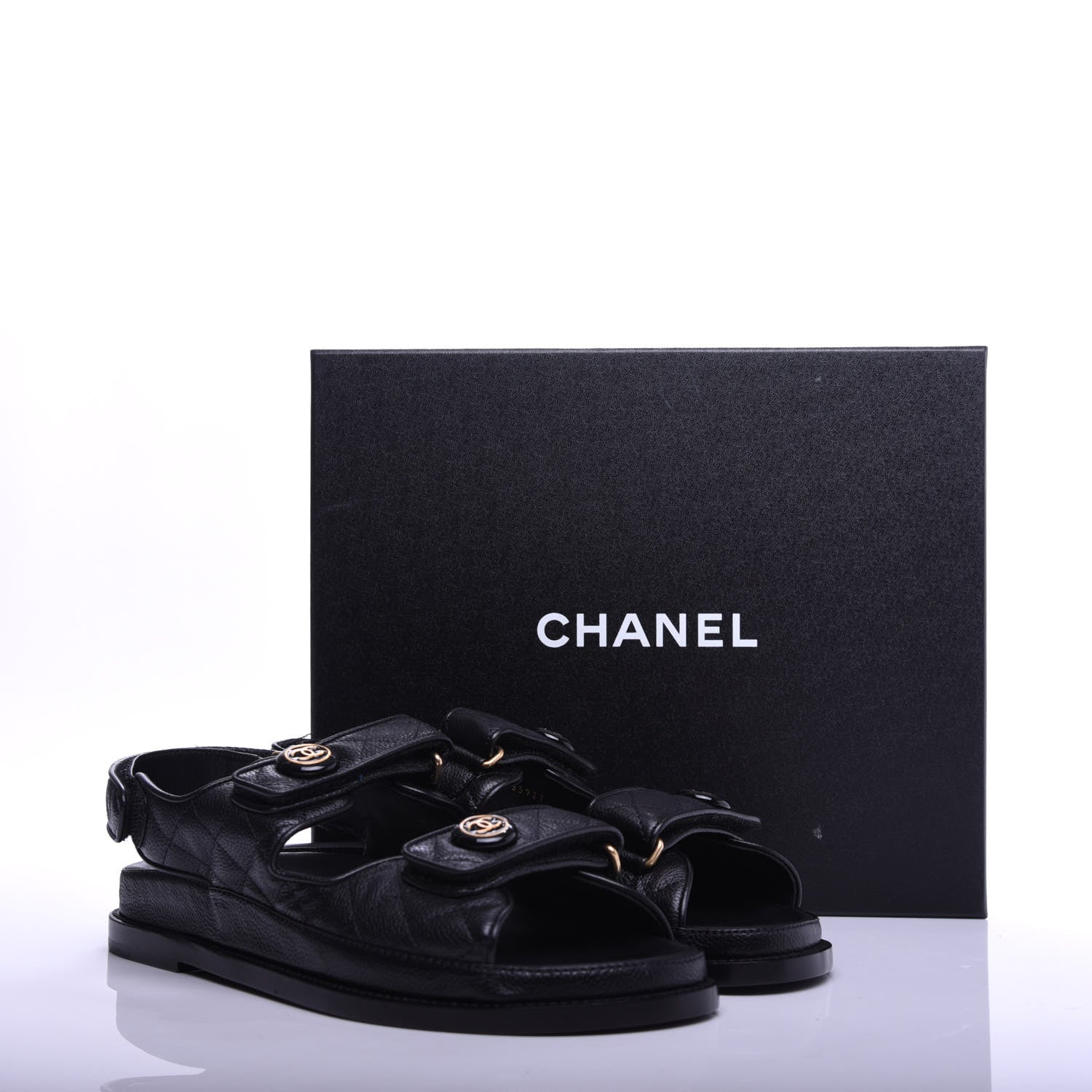 Chanel Grained Calfskin Velcro Dad Sandals 39.5 Black 11 of 11