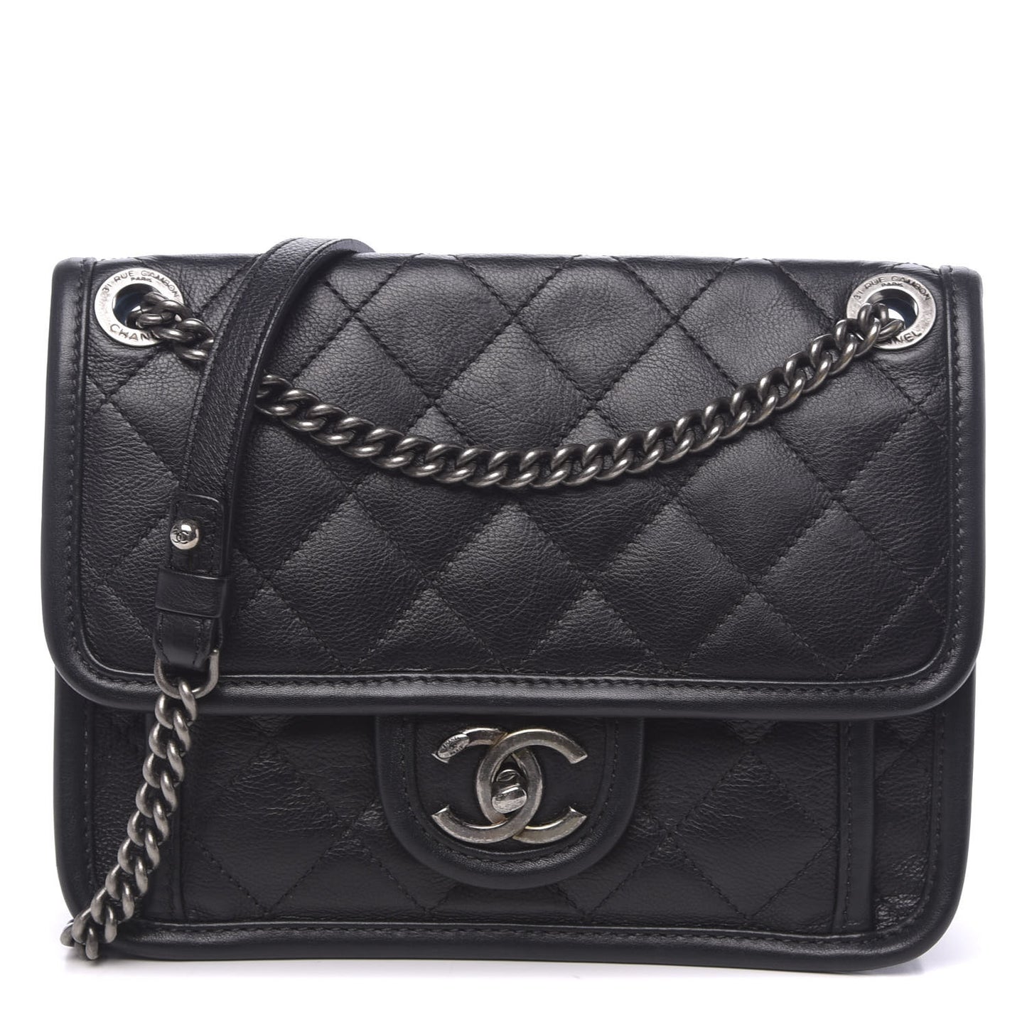 Calfskin Quilted Mini French Riviera Flap Black