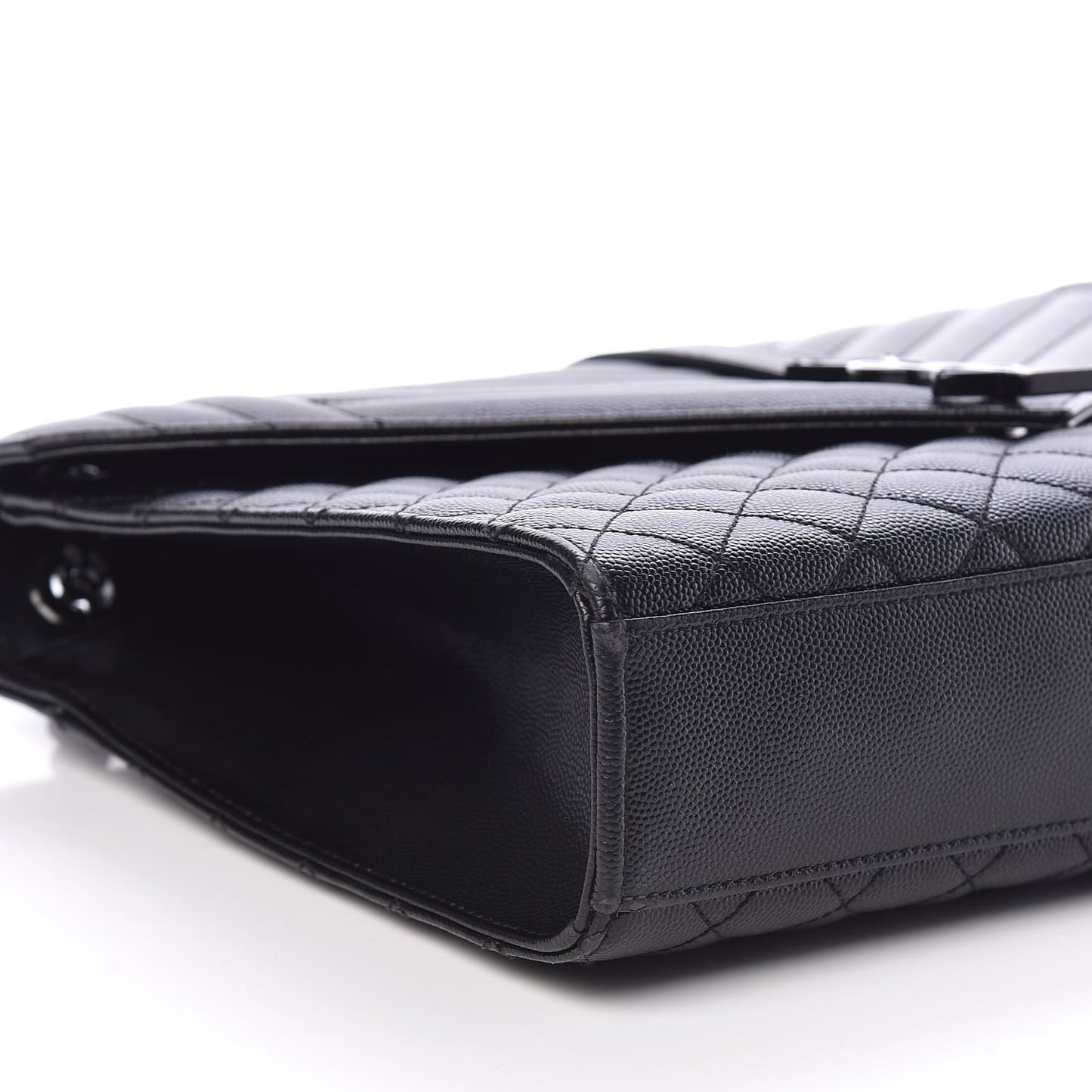 Grain De Poudre Textured Mixed Matelasse Large Triquilt Monogram Monochrome Satchel Black