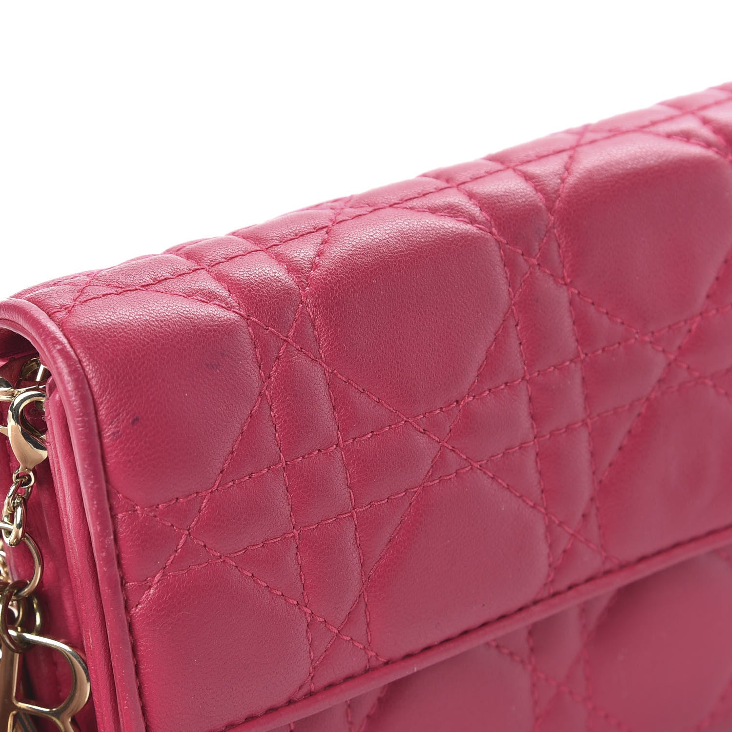 Christian Dior Lambskin Cannage Lady Dior Rendezvous Wallet On Chain Fuchsia 12 of 12