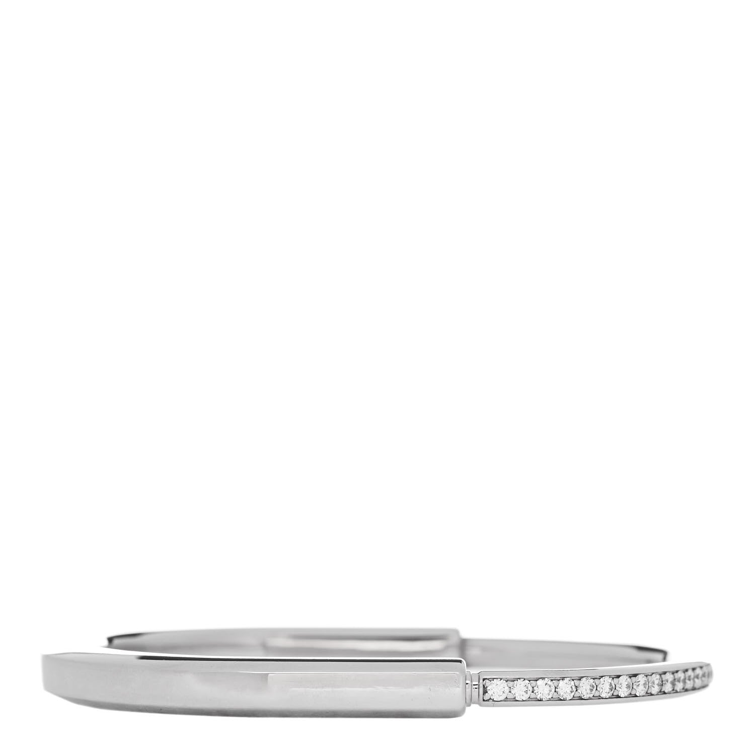 Tiffany 18K White Gold Diamond Tiffany Lock Half Pave Bangle Bracelet 2 of 4