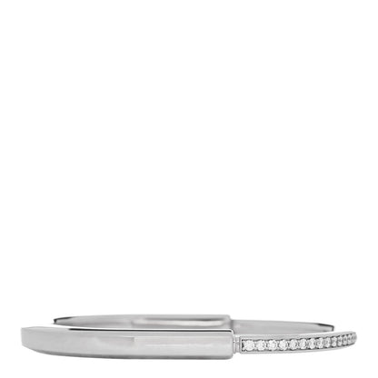 Tiffany 18K White Gold Diamond Tiffany Lock Half Pave Bangle Bracelet 2 of 4