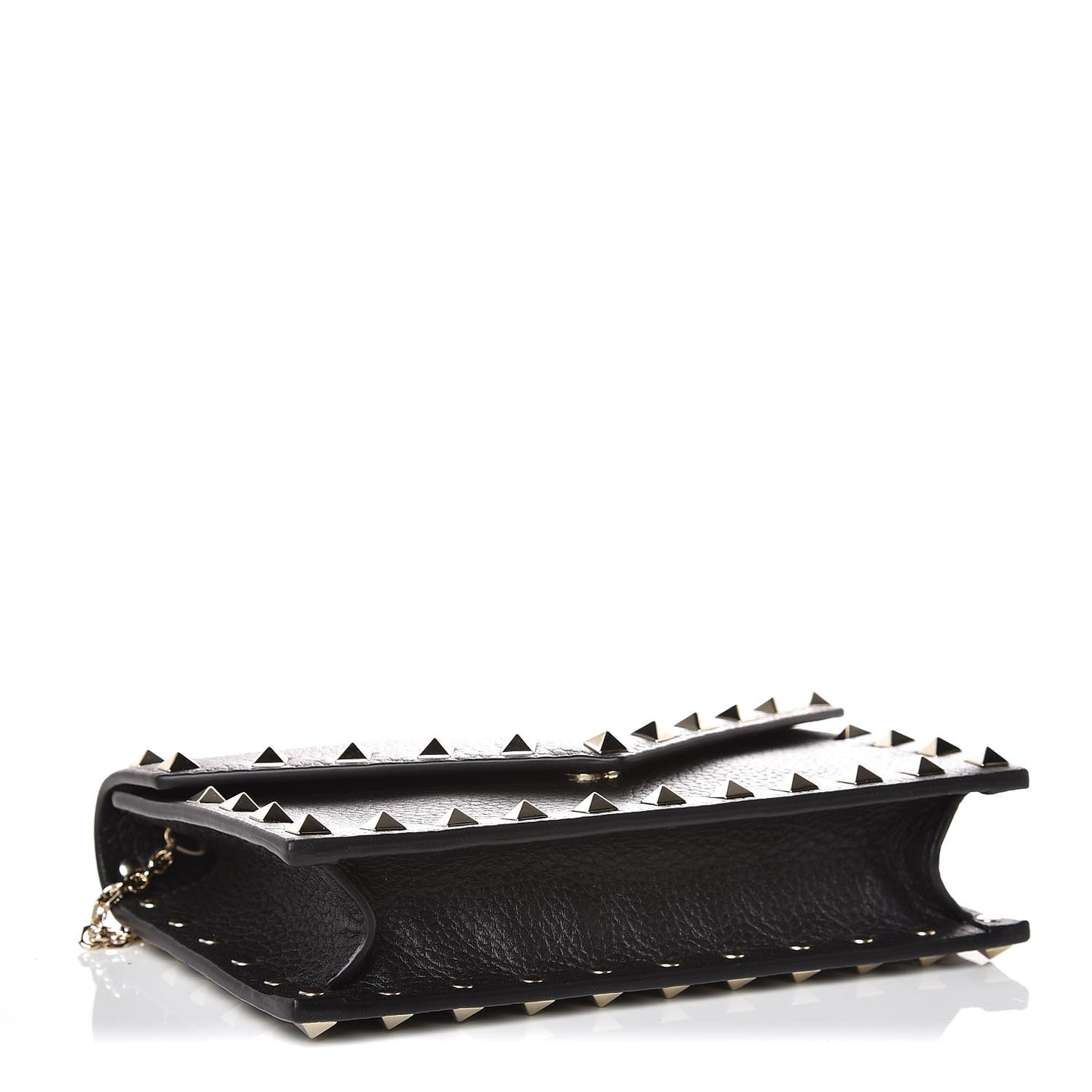 Pebbled Calfskin Rockstud Envelope Wallet on Chain Black