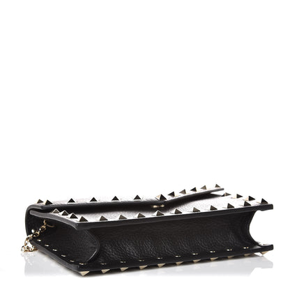 Valentino Garavani Pebbled Calfskin Rockstud Envelope Wallet on Chain Black 4 of 8