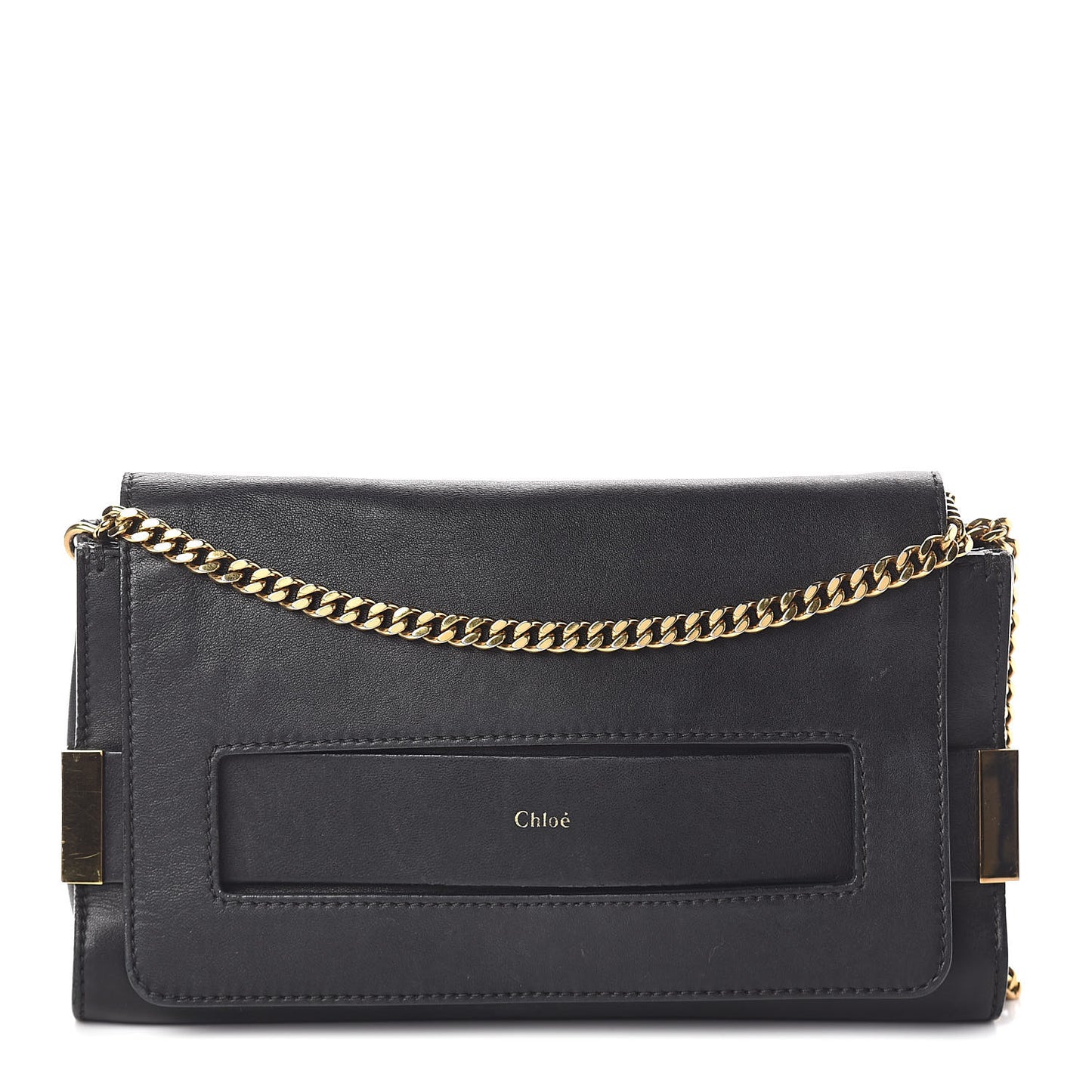 Lambskin Medium Elle Chain Clutch Black