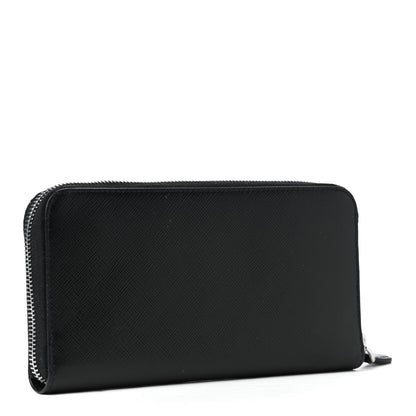 Prada Saffiano Triangle Zip Around Wallet Black 4 of 8