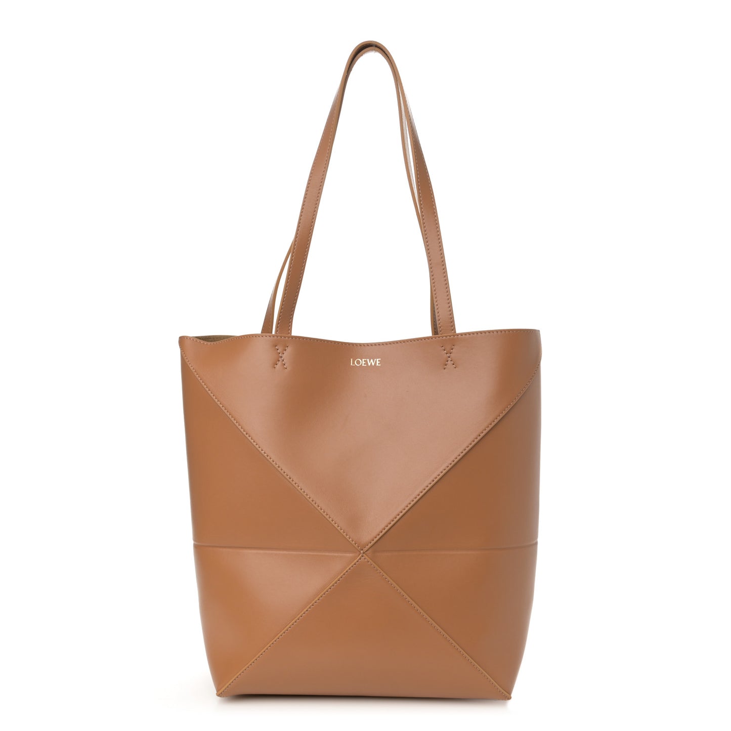 Shiny Calfskin Medium Puzzle Fold Tote Warm Desert