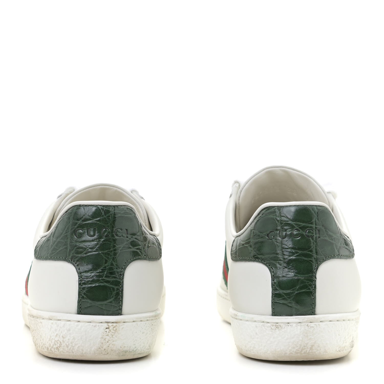 Gucci Calfskin Crocodile Web Womens Ace Sneakers 38 White Green 5 of 18