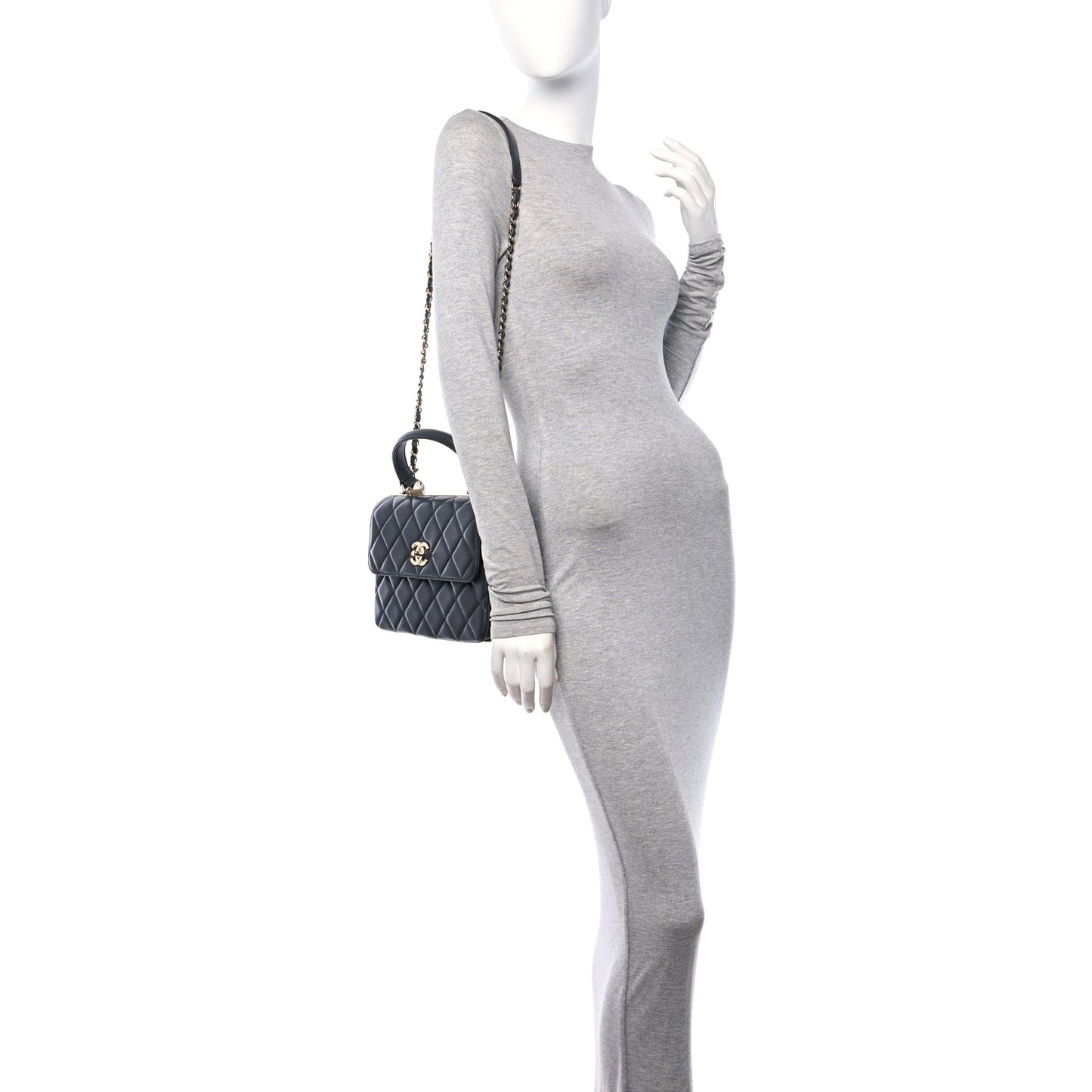 Lambskin Quilted Small Trendy CC Dual Handle Flap Bag Dark Grey