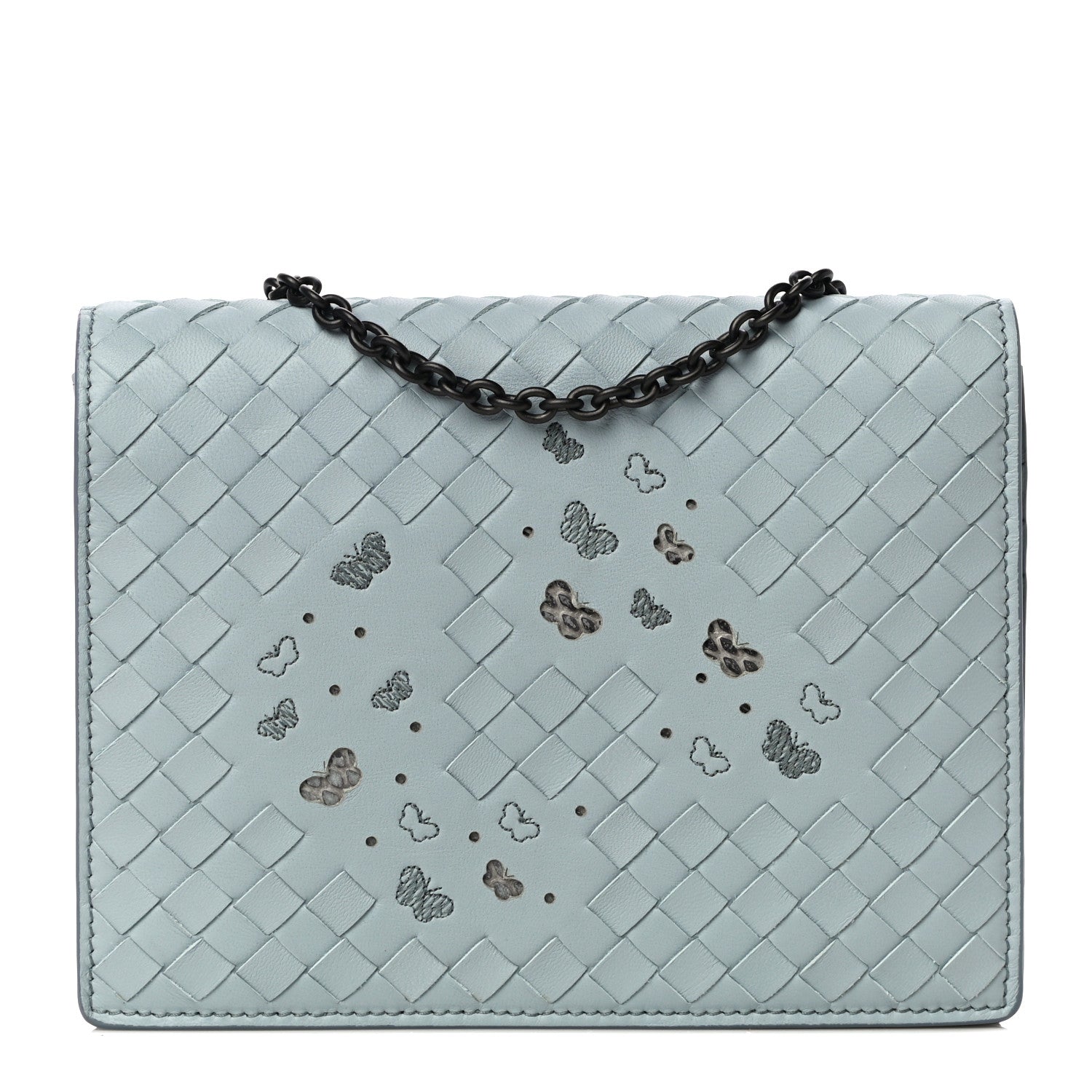 Bottega Veneta Nappa Ayers Intrecciato Butterfly Chain Wallet Light Blue 1 of 9