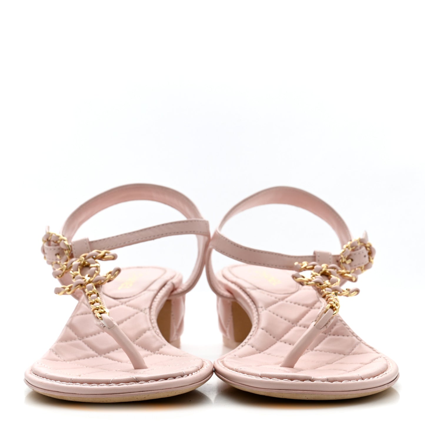Lambskin Chain CC Logo Thong Sandals 39 Light Pink