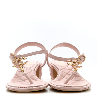 Chanel Lambskin Chain CC Logo Thong Sandals 39 Light Pink 3 of 13