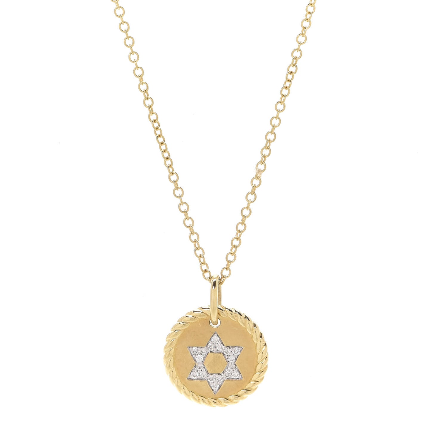 18K Yellow Gold Diamond Cable Collectibles Star of David Charm Pendant Necklace