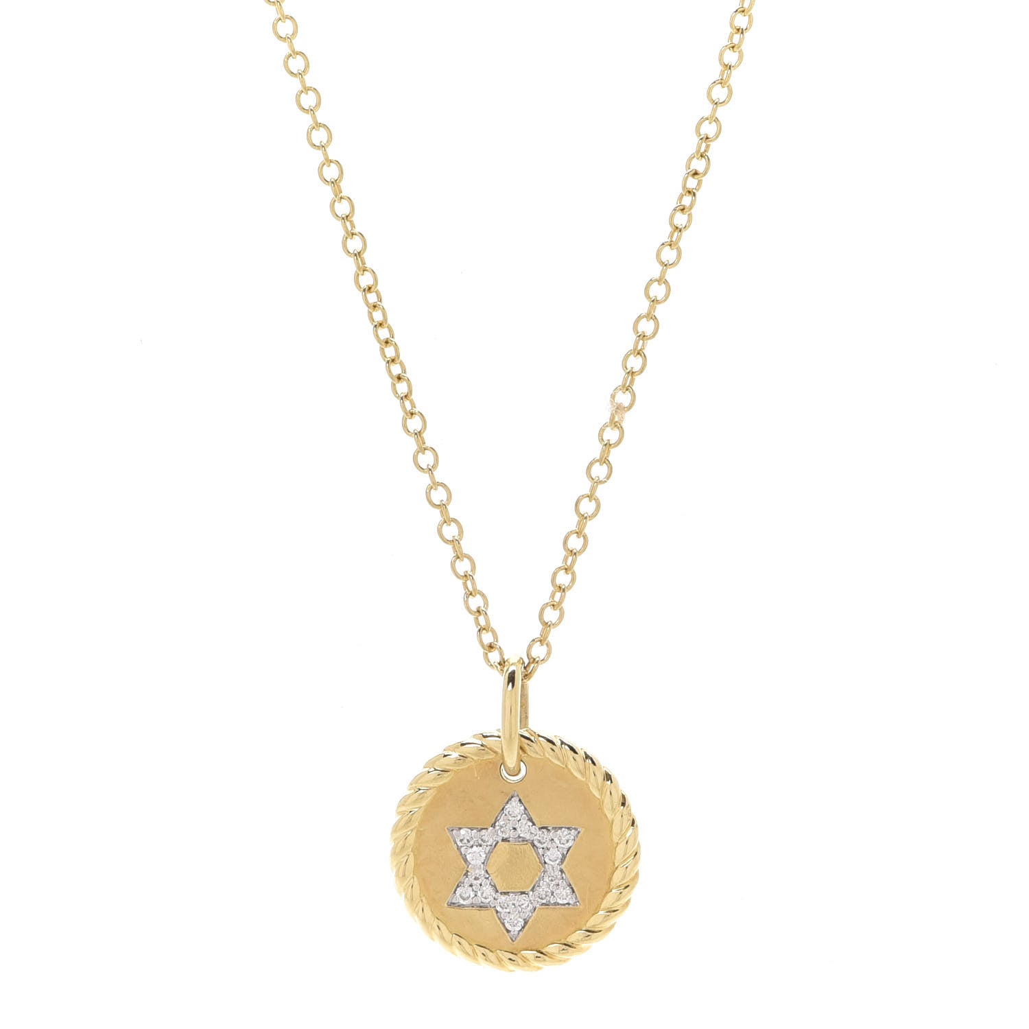 David Yurman 18K Yellow Gold Diamond Cable Collectibles Star of David Charm Pendant Necklace 4 of 8