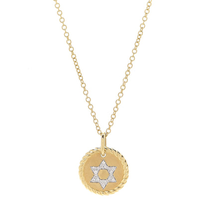 David Yurman 18K Yellow Gold Diamond Cable Collectibles Star of David Charm Pendant Necklace 4 of 8