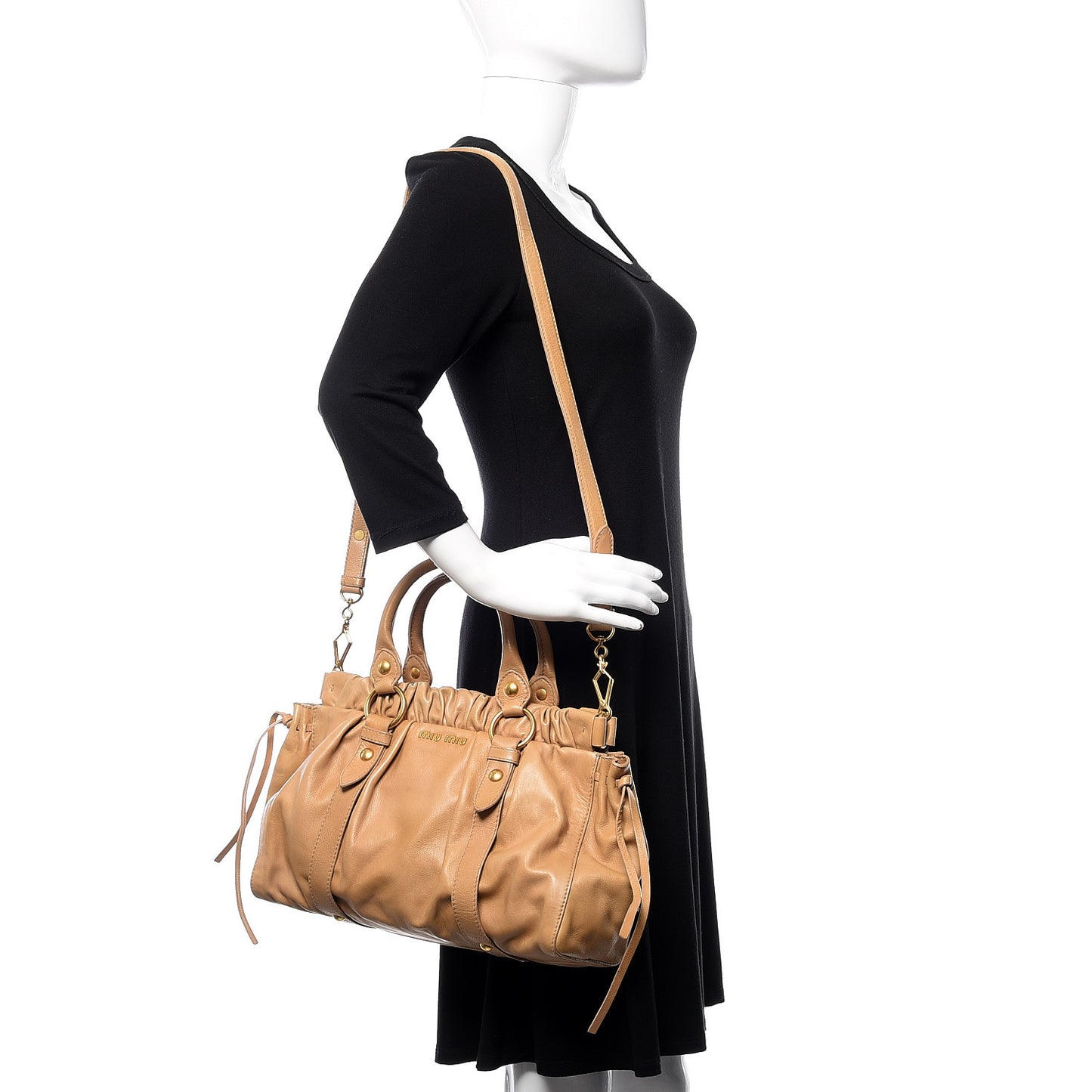 Vitello Lux Gathered Shopper Tote Beige